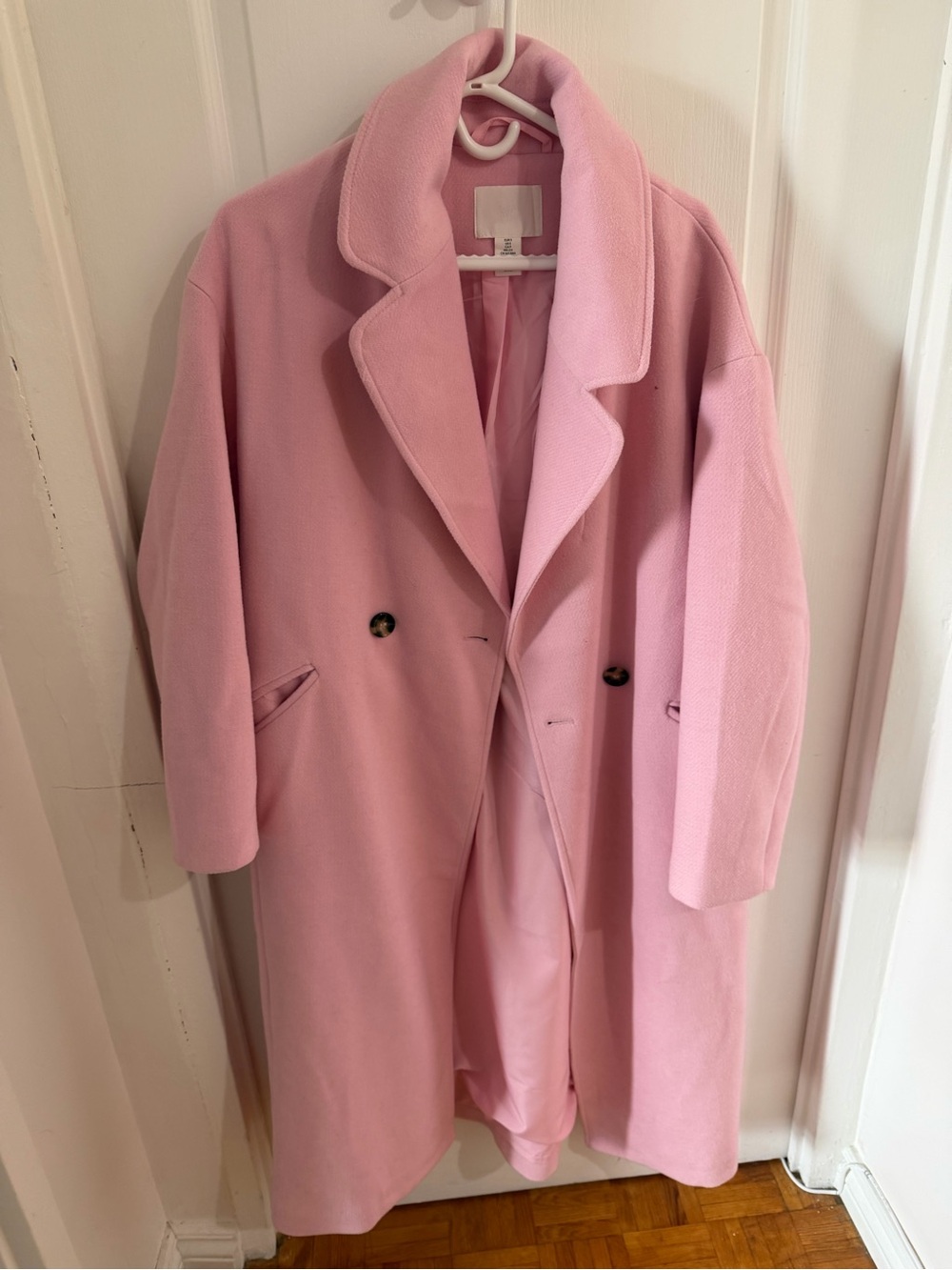 H&M Pink Double-Breasted Wool-Blend Pea Coat